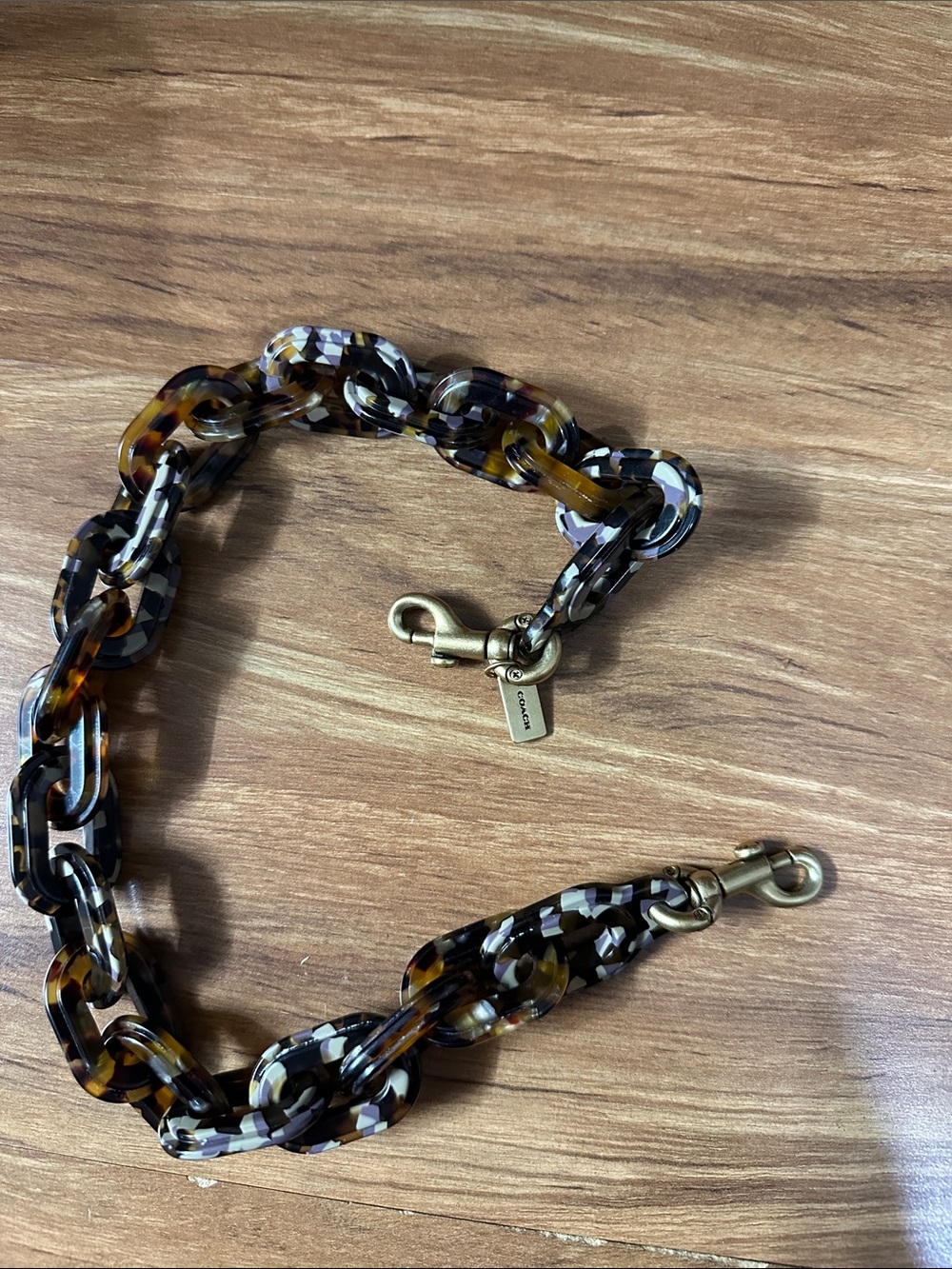 Coach Tortoise-Pattern Acrylic Chain Strap with Gold Hardware
